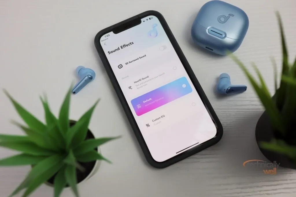 Soundcore Liberty 4 NC with app showing sound settings