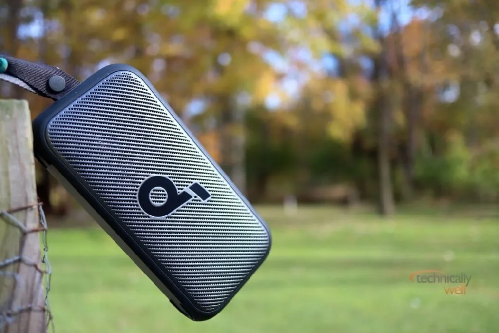 Soundcore Motion 300 hanging by its strap