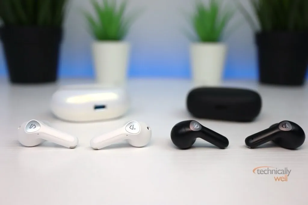 SoundPEATS Air4 Pro Earbuds on the left, Air3 Pro on the right