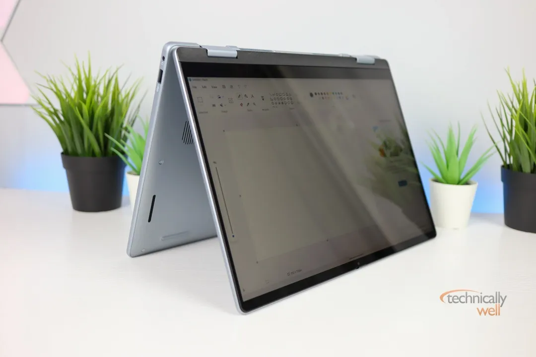 Dell Plus 2-in-1 14" FHD+ Touch Screen Laptop in tent mode