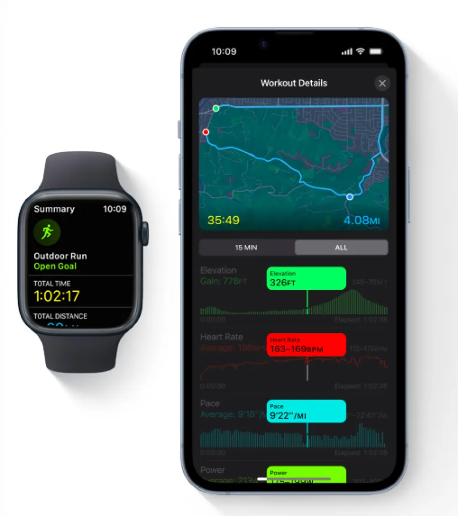 Apple Watch and iPhone with iOS 16 showing a new workout summary
